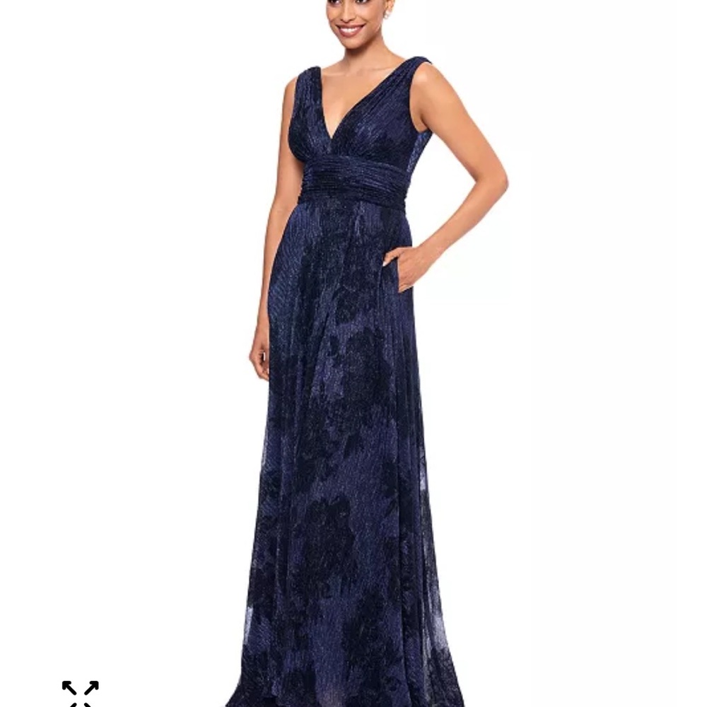 Betsy & Adam Navy Blue Evening Gown